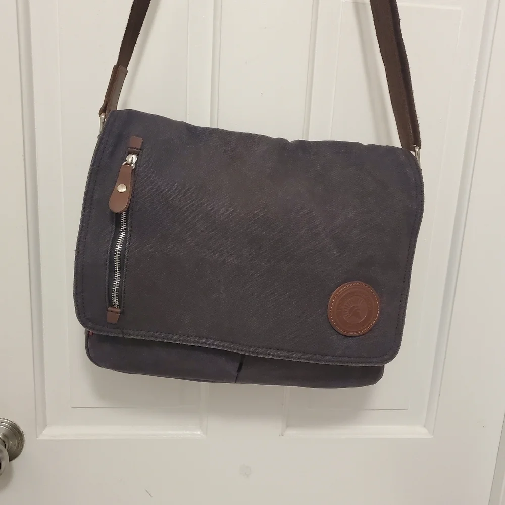 Augur Strauss & Co. Distressed Canvas with leather trim Messenger Bag